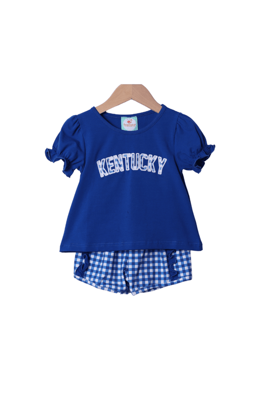 Kentucky Blue Gingham Knit Ruffle Short Set