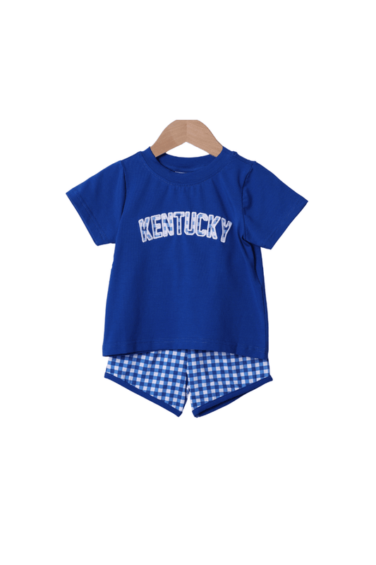 Kentucky Blue Gingham Knit Short Set